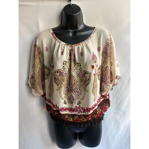 FANG Boho Y2K Blouse Flowy Blouse Top Size S Batwing Sleeve Cinched Waist 2000s